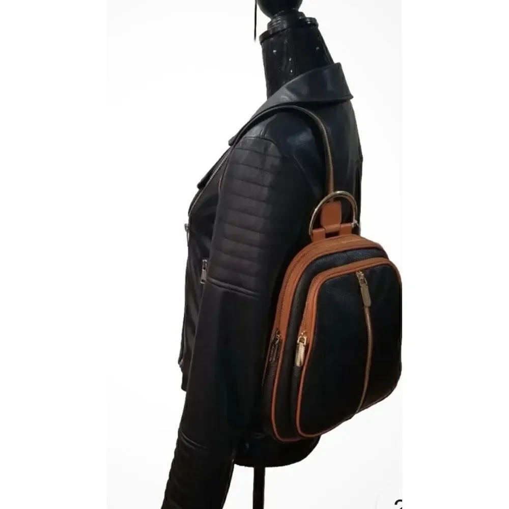 VALENTINA Convertible Pebbled Leather Backpack/ Shoulder Bag in Black